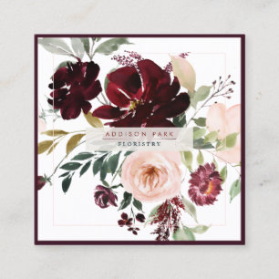 Cartão De Visita Quadrado PixDezines Flores Aquarela, Borgonha+Roxo