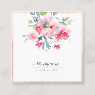 Cartão De Visita Quadrado PixDezines Flores Aquarela Rosa Bege