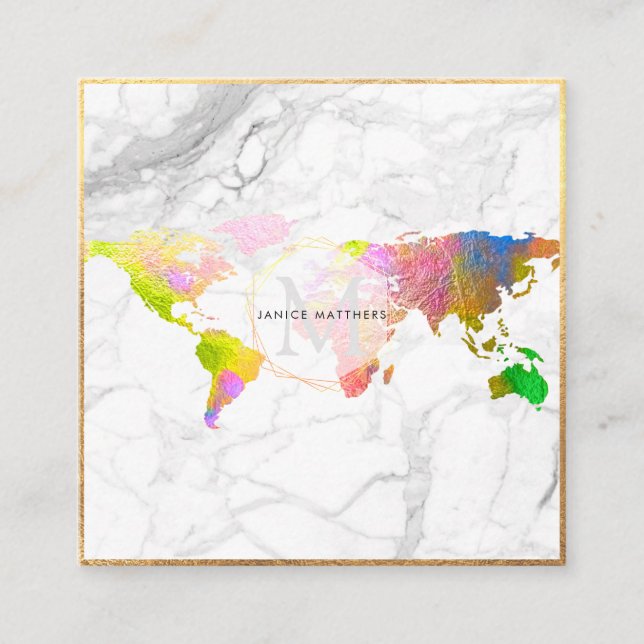 Cartão De Visita Quadrado PixDezines INDO AO MONOGRAMA GLOBAL/FAUX DOURADO (Frente)