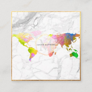 Cartão De Visita Quadrado PixDezines INDO GLOBAL MONOGRAMA/OURO FALSO