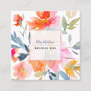 Cartão De Visita Quadrado PixDezines Jardim de Verão de Rosas Aquarela