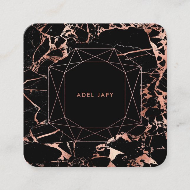 Cartão De Visita Quadrado PixDezines Marble+Faux Rosa Dourado Emerald Cut (Frente)