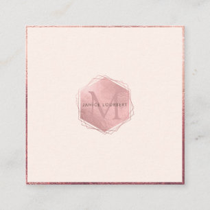 Cartão De Visita Quadrado PIXDezines MONOGRAM/FAUX ROSA DOURADO, PINCO NEGRO
