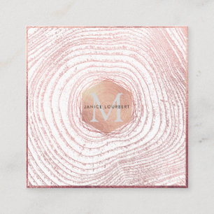 Cartão De Visita Quadrado PixDezines MONOGRAMA/ARÉIS DE ÁRVORE EM ROSE GOLD 