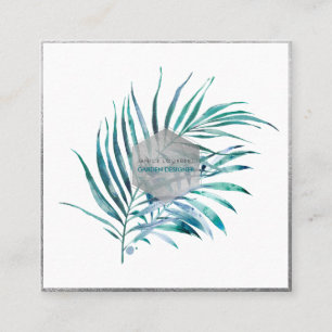 Cartão De Visita Quadrado PixDezines PALM FRONDS, TEAL BLUE