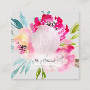 Cartão De Visita Quadrado PixDezines Peonies Pink de Watercolor