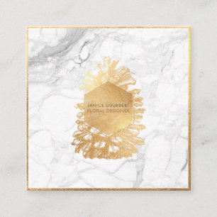 Cartão De Visita Quadrado PixDezines PINHAS FAUX DOURADO+MÁRMORE