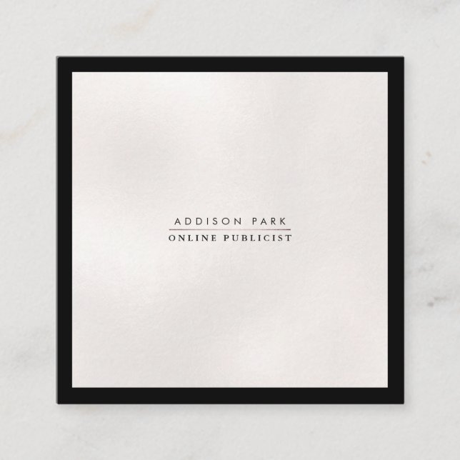 Cartão De Visita Quadrado PixDezines Simples Elegante, Preto+Branco (Frente)
