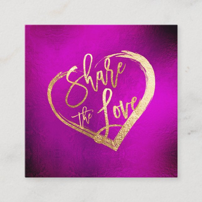 Cartão De Visita Quadrado PixDezines Vibrante Fuschia Dourada Compartilha o  (Frente)