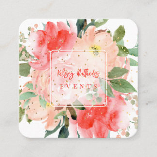 Cartão De Visita Quadrado PixDezines Watercolor Blush Peonies Gold Dust