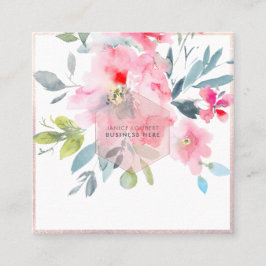 Cartão De Visita Quadrado PixDezines Watercolor Flowers Rosa Blush Honeycomb