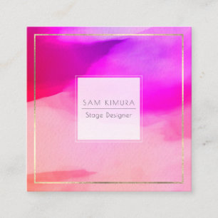 Cartão De Visita Quadrado PixDezines Watercolor Modern Waves, Neon Pink