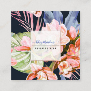 Cartão De Visita Quadrado PixDezines Watercolor Peach Cymbidium Orchid