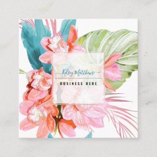 Cartão De Visita Quadrado PixDezines Watercolor Peach Cymbidium Orchid