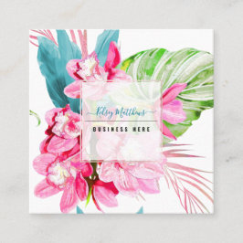 Cartão De Visita Quadrado PixDezines Watercolor Rosa Kona Cymbidium