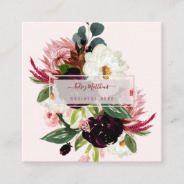 Cartão De Visita Quadrado PixDezines Watercolor Rustic Bloom Blush Burgundy