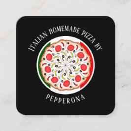 Cartão De Visita Quadrado Pizza de pepperoni bandeira italiana preta profiss