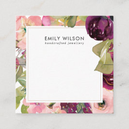 CARTÃO DE VISITA QUADRADO PLACA DE EXIBIÇÃO DE BRACELET FLORAL PINK BURGUNDY