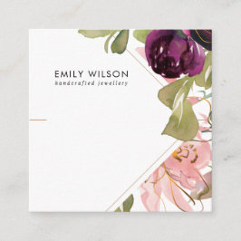 CARTÃO DE VISITA QUADRADO PLACA DE EXIBIÇÃO DE BRACELET FLORAL PINK BURGUNDY