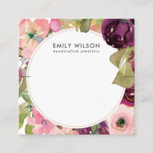 CARTÃO DE VISITA QUADRADO PLACA DE EXIBIÇÃO DE BRACELET FLORAL PINK BURGUNDY