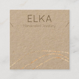 Cartão De Visita Quadrado Placa de Exibição de Colar Dourada do Kraft Dots S