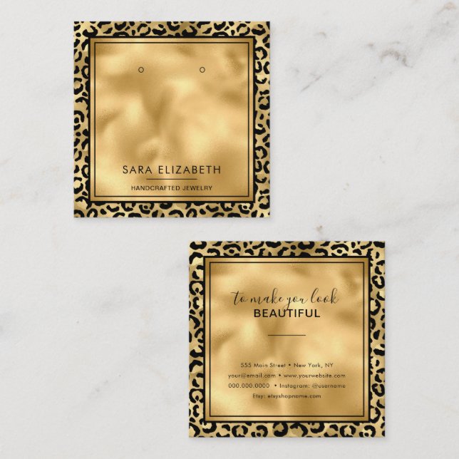 Cartão De Visita Quadrado Placa de Exibição de Impressão Leopardo Dourado Ch (Frente/Verso)
