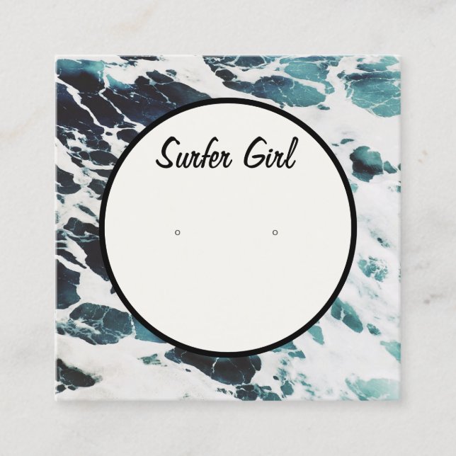 Cartão De Visita Quadrado Placa de Exibição de Orelha Costeira das Ondas do  (Frente)