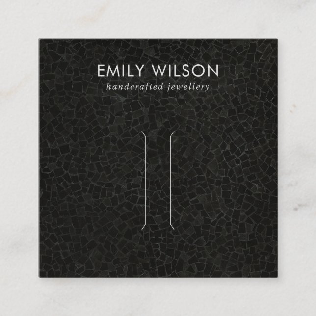 CARTÃO DE VISITA QUADRADO PLACA DE EXIBIÇÃO DO CLIPE DO AZULEJO MOSAIC PRETO (Frente)