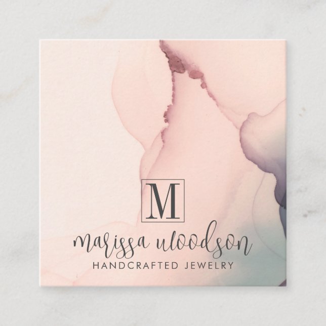 Cartão De Visita Quadrado Placa de Exibição do Designer de Joias Rosa abstra (Frente)