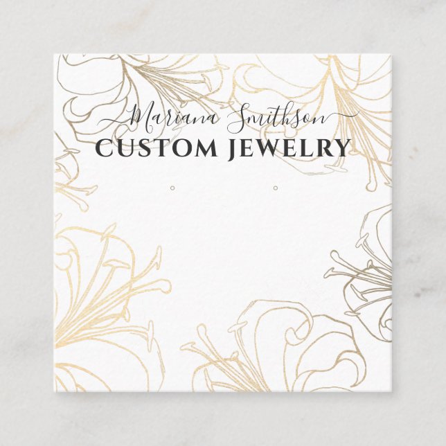 Cartão De Visita Quadrado Placa de exibição Lily Dourada Branca Chic Large E (Frente)
