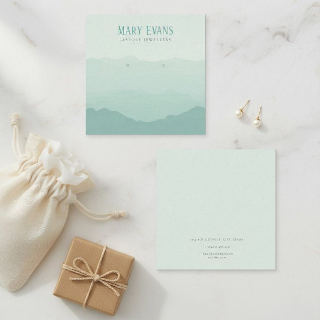 Cartão De Visita Quadrado Placa de exibição quadrada de brinco verde (Green mountains earring square display card)