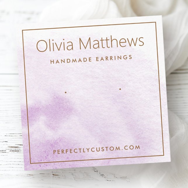 Cartão De Visita Quadrado Placa de ourivesaria roxa-d-água elegante (Elegant light purple watercolor earring card)