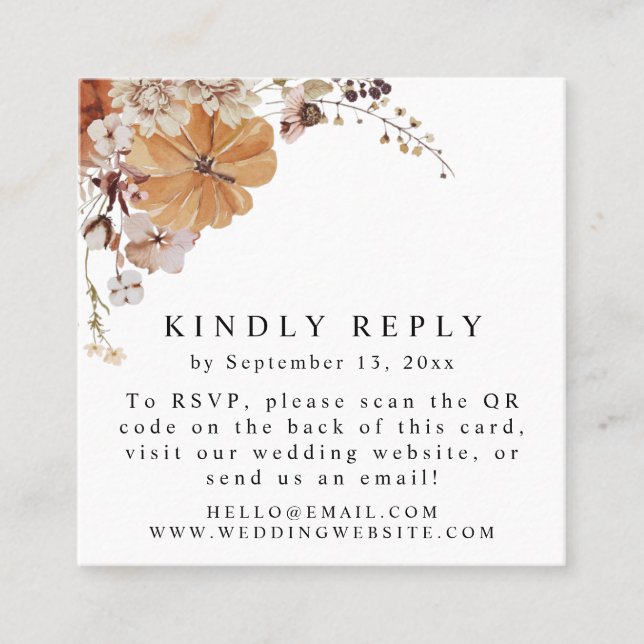 Cartão De Visita Quadrado Placa quadrada de código QR RSVP de outono de AMBE (Frente)