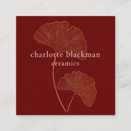 Cartão De Visita Quadrado Placa Quadrada Vermelha com Código QR de Folha Mod