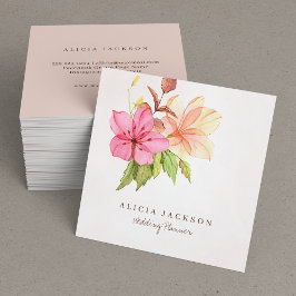 Cartão De Visita Quadrado Planeador de casamento de cor d'água pastel de buq