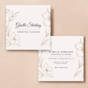 Cartão De Visita Quadrado Planejador de Casamento Preto Blush Botânico Minim