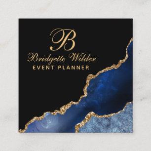 Cartão De Visita Quadrado Planejador de Evento de Agitação de Marble Doura