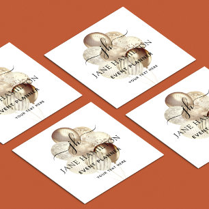 Cartão De Visita Quadrado Planejador de Eventos Dourado Monograma