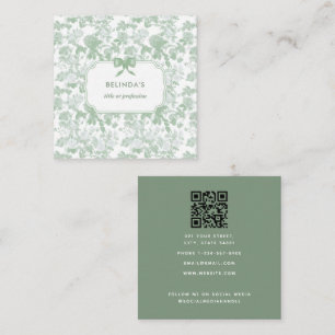Cartão De Visita Quadrado Planejador de Eventos Green Floral French Chinoise
