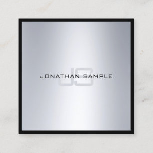 Cartão De Visita Quadrado Planície de prata chique do olhar do monograma
