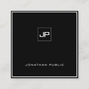 Cartão De Visita Quadrado Planície Elegante Branca Negra Monograma Moderna
