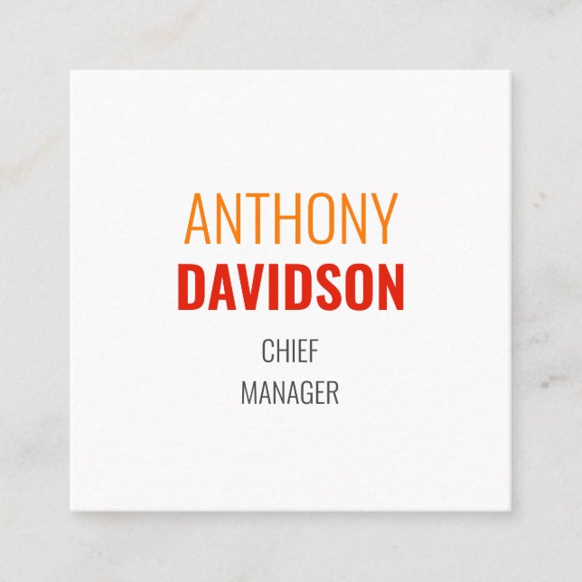 Cartão De Visita Quadrado Planilha profissional mínima moderna (Frente)