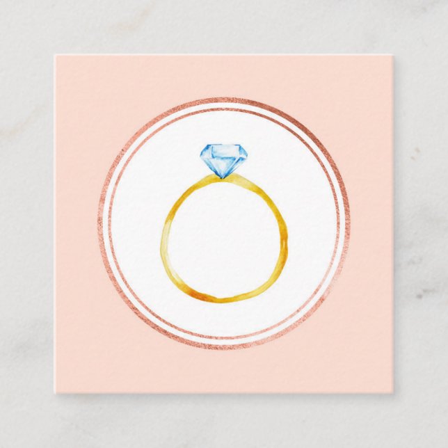 Cartão De Visita Quadrado Planner de Casamento de Diamantes, Dourado e Rosa (Frente)