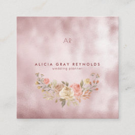 Cartão De Visita Quadrado Planner de Casamento Floral Dourado do Glam Monogr