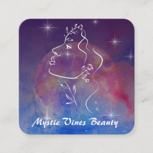 Cartão De Visita Quadrado *~* Planta Cosmic Moon Goddese Floral QR Botânica