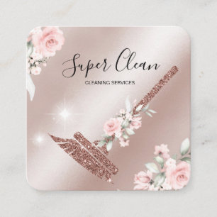 Cartão De Visita Quadrado Planta de limpeza com rosa