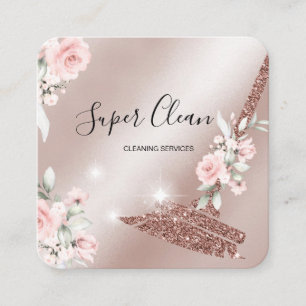 Cartão De Visita Quadrado Planta de limpeza com rosa