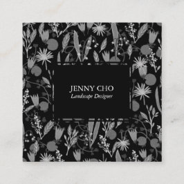Cartão De Visita Quadrado Plantas Florais Botânicas De Jardim Noturno