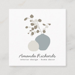 Cartão De Visita Quadrado Plantas modernas de decor cerâmico fazem pastel ma