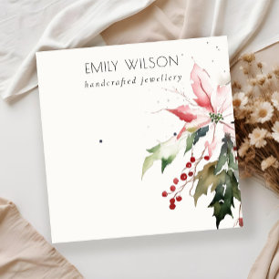 Cartão De Visita Quadrado Pó de Berry Poinsettia Watercolor